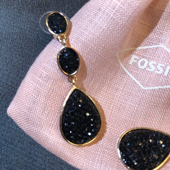 Fossil Black Stone and Shiny Drop Earrings - Picture 7 of 9